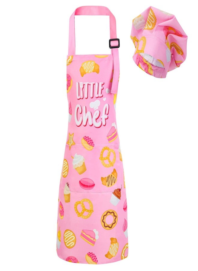 XLSXEXCL Kids Apron and Chef Hat Set, “Little Chef” Apron Adjustable Child Aprons Chef in Training Funny Aprons with 2 Pockets for Boys and Girls (Pink) - Image 1